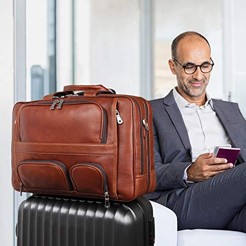 Augus Business Travel Briefcase Genuine Leather Duffel Bags for Men Laptop Bag fits 15.6 inches Laptop (Light Brown)