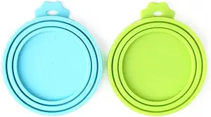 Comtim Pet Food Can Cover Silicone Can Lids for Dog and Cat Food(Universal Size,One fit 3 Standard Size Food Cans),Blue and Green