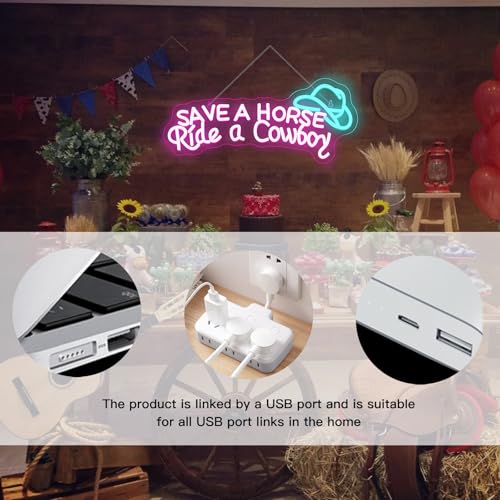 Image of WLHOPE Save A Horse Ride A Cowboy Neon Sign Brightness Led Sign Neon Signs for Wall Decor Connectivity Via Licked Neon Light for Bedroom Home Bar Club Hotel Party Decor