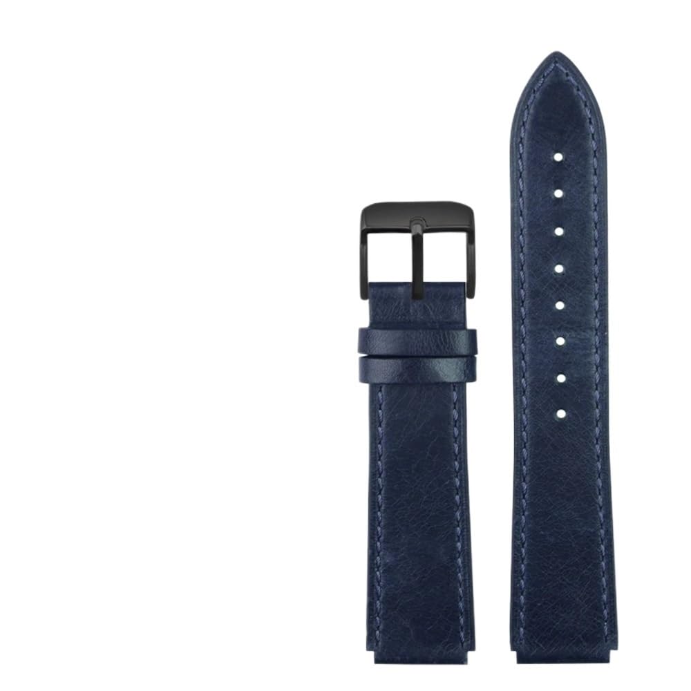 AMAUPCKCA Retro Genuine Leather Watchband For Casio A158W A168 / F91w / AE-1200WHD/A158/A159/A169/AE1200 Vintage Watch Bracelet Strap(Blue bk)