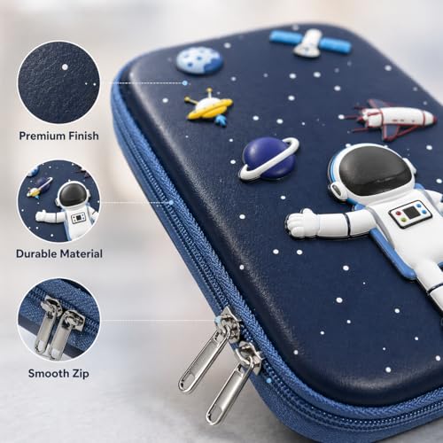 Image of Goyal's Space Astronaut 3D EVA Hard Shell Pencil Pouch for Girls, Double Layer Geometry Box & Pencil Case, Large Capacity Waterproof Stationery Organizer with Zipper for Kids School Students