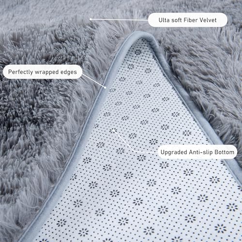 Runner Rugs for Bedroom 2x6 Rug Runners for Hallways Non Slip Soft Shag Bedside Rug, Fluffy Area Rug Throw Rugs for Living Room, Floor Carpet Runner for Nursery Kids Dorm, Grey