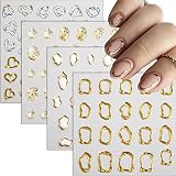 5D Gold Embossed Nail Art Stickers Crystal Soft Glue Irregular Geometric Frames Nail Stickers Sliver