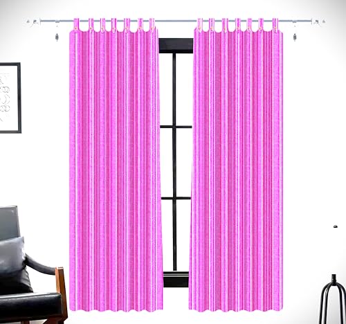 Image of Yaweh Cotton Striped Room Darkening Loop Type Window Curtain- 4 Ft X 5 Ft Set of 2 Pieces(Pink), Opaque, Tab Top Curtains (Pink, Window)