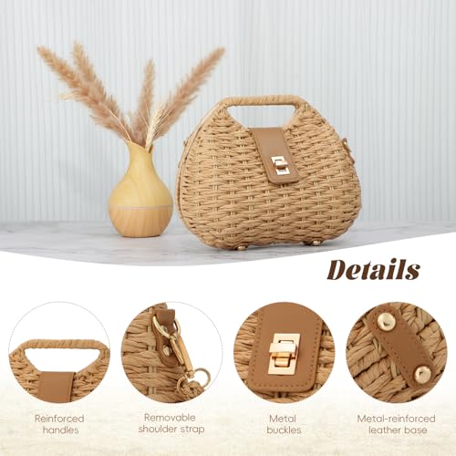 Bolso Tote tejido de paja con correa cruzada para mujer miniatura 6