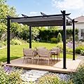 MELLCOM Retractable Pergola 10x12 Ft, Metal Shelter with Upgraded Sun Shade Canopy, Reinforced Frame Outdoor Pergola with Dual Adjustable Roof for Patio Garden Deck, Gray