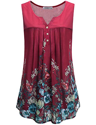 MOQIVGI Dressy Blouse for Women Fashion Flowy Chiffon V Neck Tank Tops Double Layers Cute Summer Casual Sleeveless Flower Shirts Red XX-Large - image 1