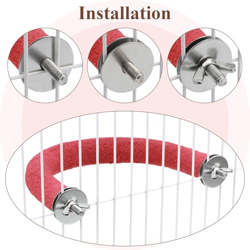 Image of Hypeety U Shaped Parrot Perch Wood Bird Cage Stand for Grinding Mouth Claw | Quartz sands, rough-surfaced, fits most cages, easy to install, promotes foot exercise, for parakeets cockatiels conure , red
