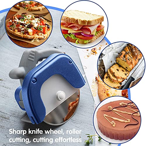 Image of P-Plus International Pizza Cutter and Serving Turner - Pizza Serving Turner - Pizza Cutter Tool - Pizza Spatula - Pizza Cutter Wheel (Set of 2, Pizza Cutter - Blue)
