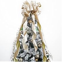 MEEDEE Champagne Christmas Tree Topper - 12" Wide Velvet Champagne &amp; Gold Bows (1 Pack)