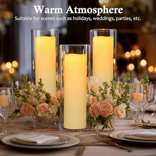 Image of 14 inch x 4 inch Large Outdoor Candles Waterproof Flickering LED Flameless Candles Battery Operated with Timer - Realistic LED Pillar Candles with Remote for Wedding Festival Home Decor Ivory 2 Pack