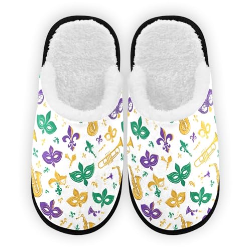 Mardi Gras Masks Cartoon White Slippers For Women Men Soft Memory Foam Non-Slip Festival Winter Indoor House Shoes Travel Slipper