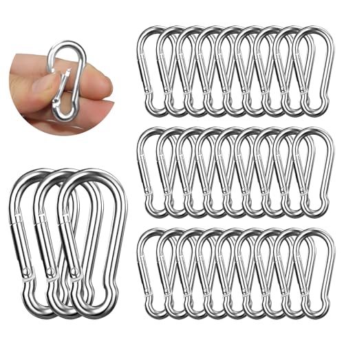 30 Pcs Carabiner Clip, Stainless Steel Carabiner Clip, 1.57 Inch Small Carabiner Clips, Mini Carabiner Heavy Duty, Snap Hooks for Hanging, Chains, Camping, Hiking, Fishing