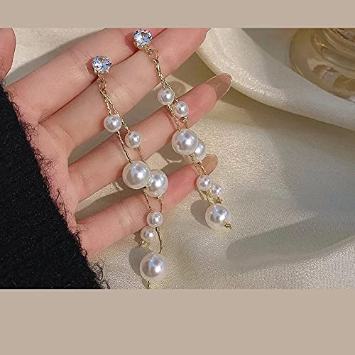 Long Tassel Pearl Dangle Earrings for Women Girls - Dangling Hanging Baroque Simulated Freshwater Pearl Drop Dangle EarringBridal Wedding Gift2