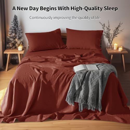 Image of LBRO2M 100% French Pure Linen Sheet Set 4Pcs, 16 inch Deep Pocket Queen Size