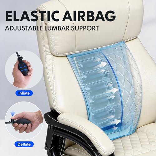 Image of FLEXISPOT 500lbs Big and Tall Office Chair for Heavy People, High Back Heavy Duty Computer Chair with Stable Armrest 1D Lumbar Support, Desk Chairs for Working Gaming Relaxing, PU Leather, Beige
