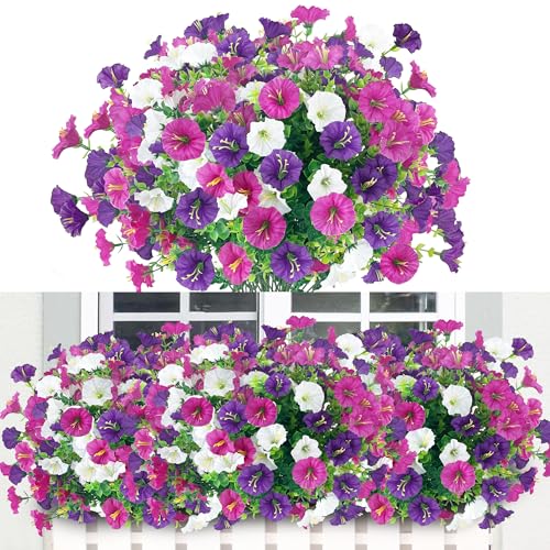9 bouquets de fleurs artificielles pour l'extérieur,fleurs artificielles d'extérieur résistantes aux intempéries, fleurs en soie comme de vraies plantes...