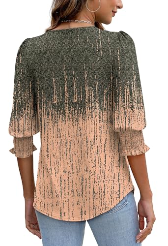 Image of XIEERDUO Blouses for Women Dressy Casual 3 /4 Length Sleeve Womens Tops with Smocked Cuffs