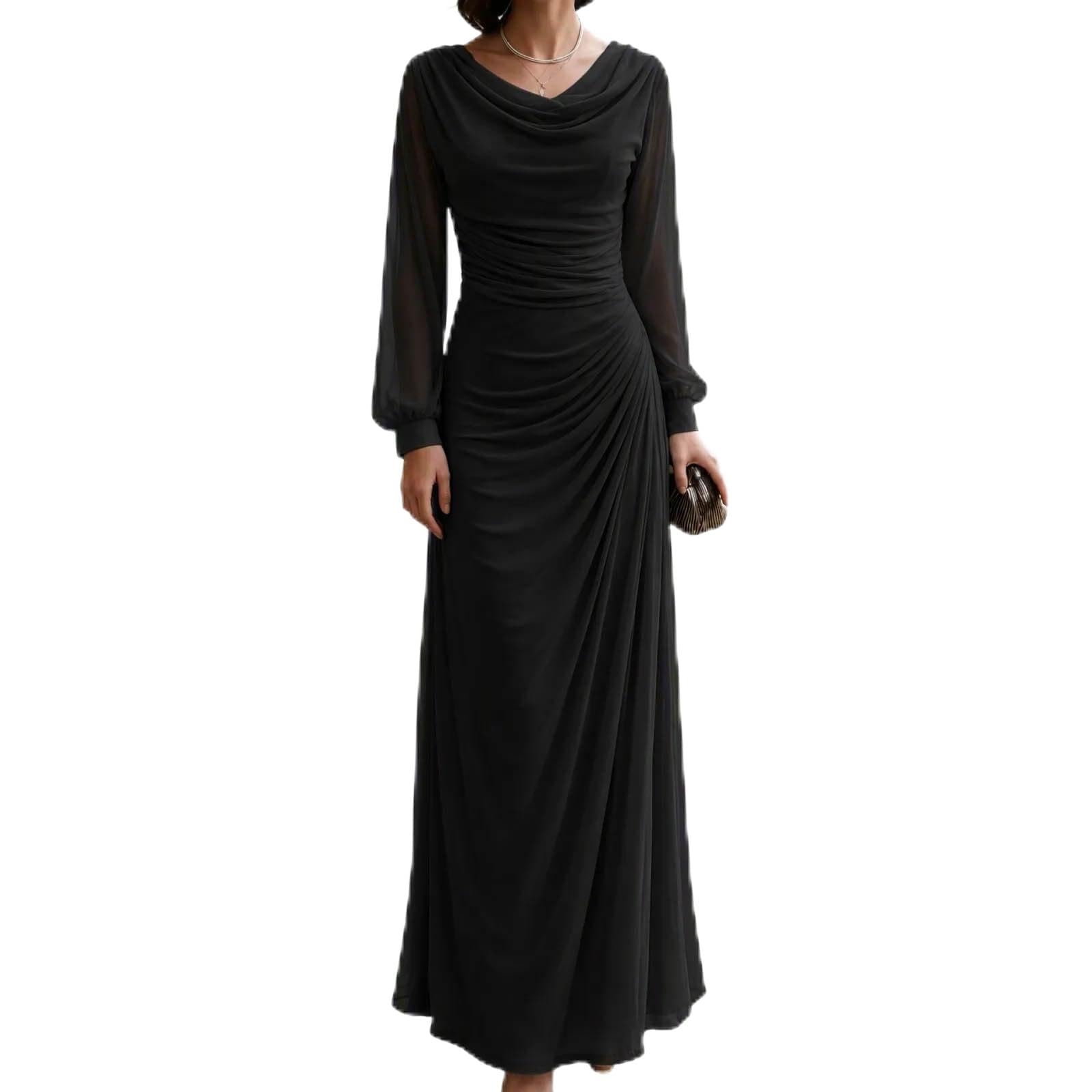 Herbstkleid Damen Langarmkleid Abendkleid Freizeitkleid Kleid Langarm