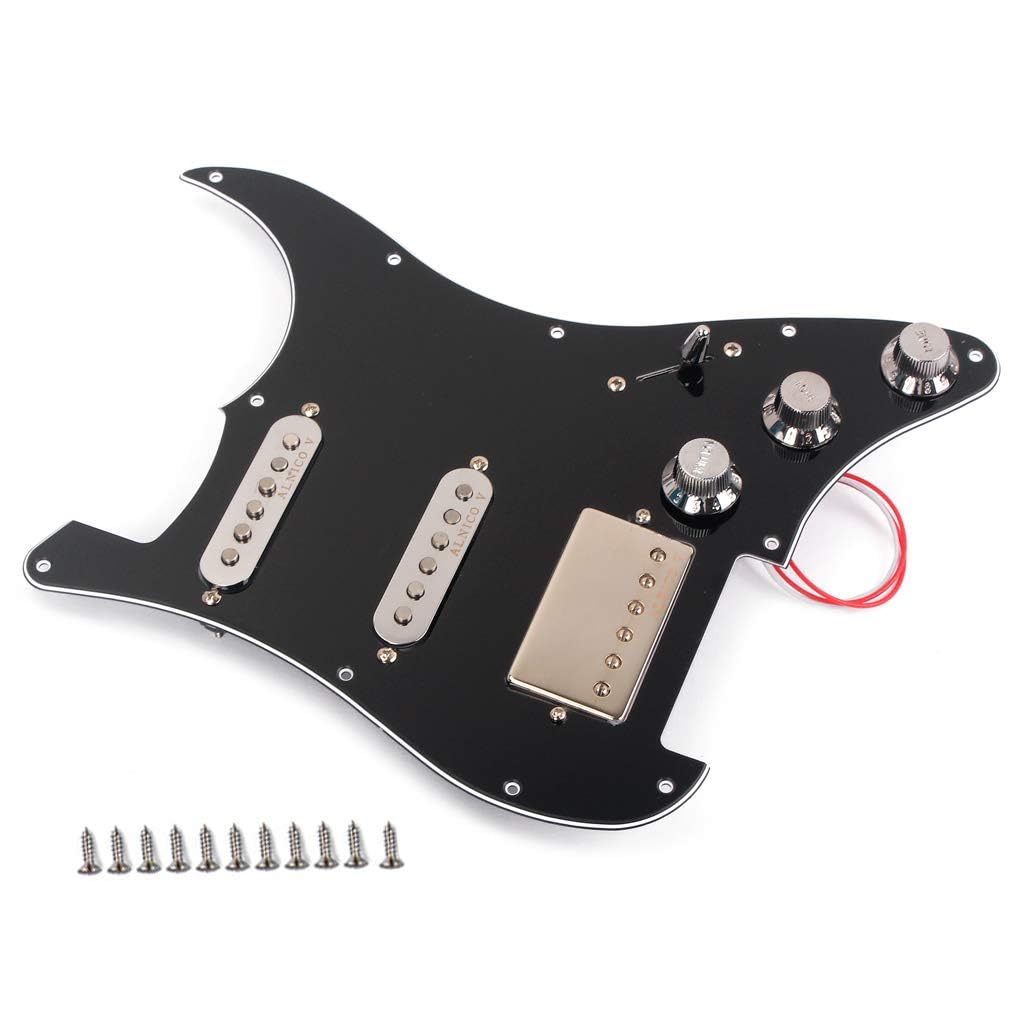 Golpeador SSH precableado para Stratocaster, 3 capas de guitarra eléctrica con juego de pastillas Humbucker, color negro con pastillas Alnico V de bobina única, piezas de repuesto