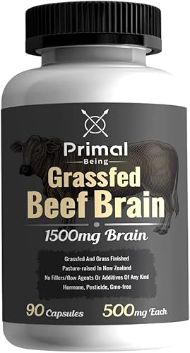 Primal Life Cerebro de carne de res alimentado con pasto, apoya la salud general del cerebro - 90 cápsulas, 500 mg cada una