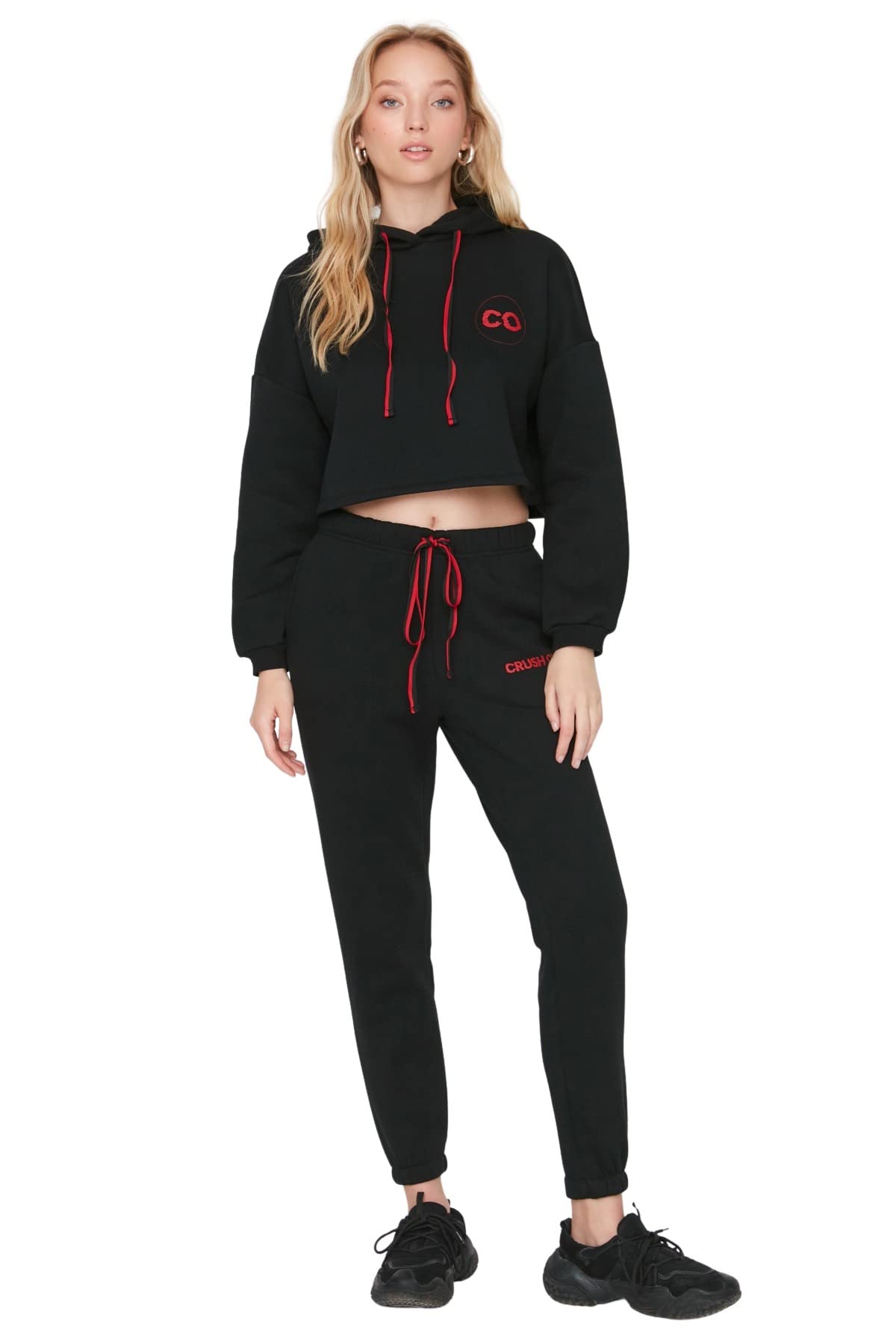 Trendyol Damen Schwarz Herren Mittlerer Bund Loose Jogger Jogginghose Sweatpants, M Eu