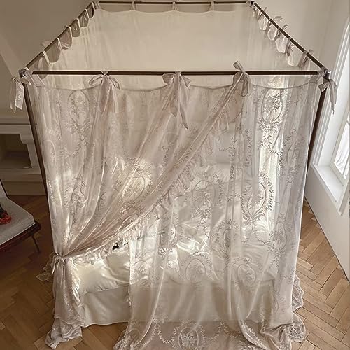 4-słupkowa moskitiera baldachim na łóżko, elegancka romantyczna lniana zasłona do dekoracji sypialni weselnej, idealna do pokoju dziecięcego dla dziewcząt i kobiet