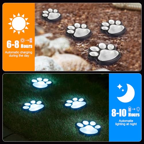 Luces solares de huellas de patas con diseño impermeable pack de 4 focos LED para césped 6