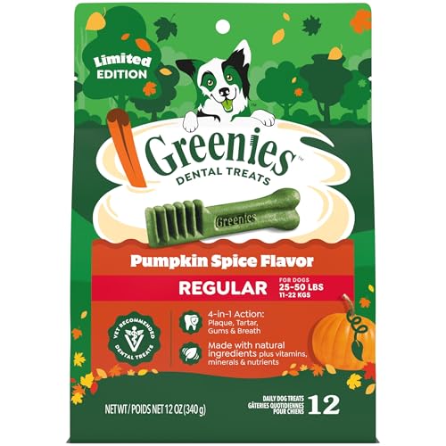 Greenies Veterinarian-Recommended, Limited-Edition Natural Dental Dog Treats Regular Size, Pumpkin Spice Flavor, 12 oz. Pack, 12 Count
