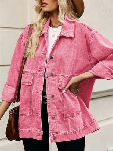 PAODIKUAI Women's Oversized Denim Jacket Casual Long Sleeve Vintage Jean Jacket Top Coat with Detachable Hood4