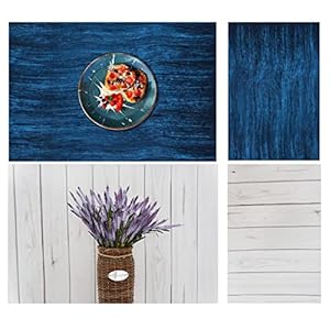 Harfirbe 6.5x10ft Double Sided Wood Backdrop White Wooden Background 2 in 1 Dark Blue Backdrops Abstract Headshots Backgrounds for Professional Photography Studio