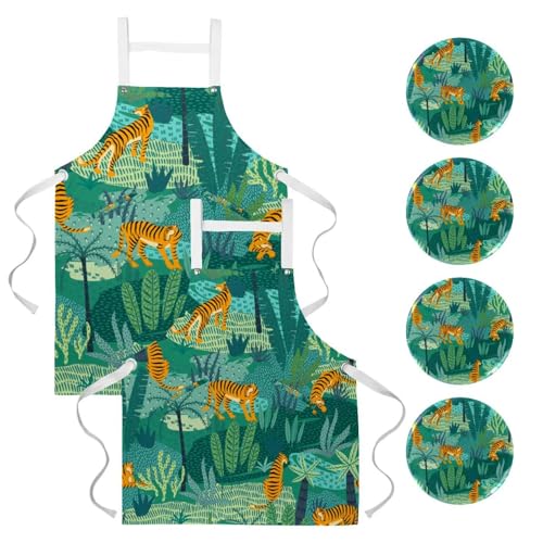 Tablier de cuisine anti-taches avec broches ajustables motif tigres