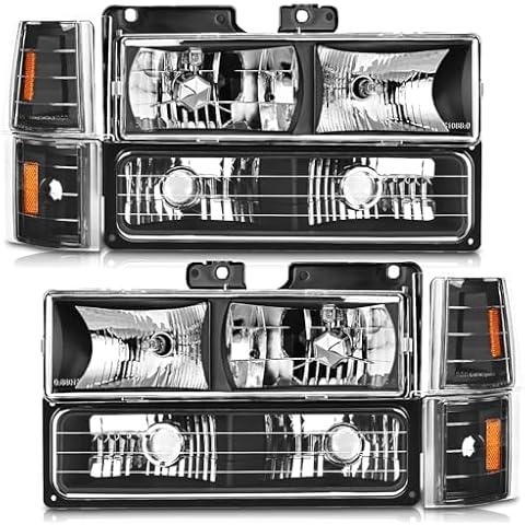 WEELMOTO Headlights For 1994-1998 GMC C/K 1500 2500 3500 Sierra; For 94-99 GMC C/K 1500 2500 Suburban Yukon Headlight Assembly Replacement Headlamp+Corner Side Marker Lights+Bumper Signal Lights Cover