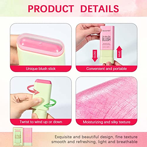 Ibcccndc Multi-Use Makeup Blush Stick | Solid Moisturizer Stick | Shadow Lips Cheek Blusher Pink Red Orange Waterproof Peach Creamy Makeup (Hot Red) #TOP2