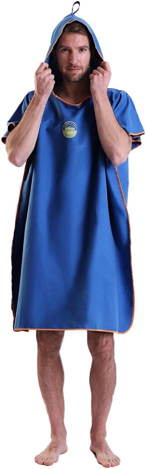 GLZO Microfiber Poncho Towel for Adult Surf Beach Wetsuit Changing Towel Bath Robe Hooded Poncho -One Size Fit All