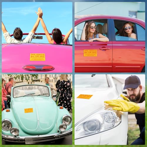 Image of Sayglossy 200 Pcs Car Dealership Supplies This Vehicle Not for Sale Stickers Car Dealer Yellow and Red Lettering Decal Adhesive Compliance Sticker for Vehicle Window, 6 x 3 Inches