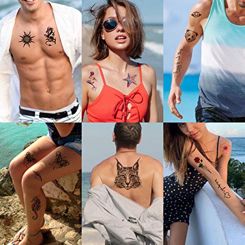 Zayvor 66Sheets Temporary Tattoos For Women Men, Waterproof Tiny Black Handrawn Tattoos, Fake Body Face Arm Chest Shoulder Foot Tattoos,Butterfly Flowers Planets Letters Temp Tattoo Sticker Set #TOP5