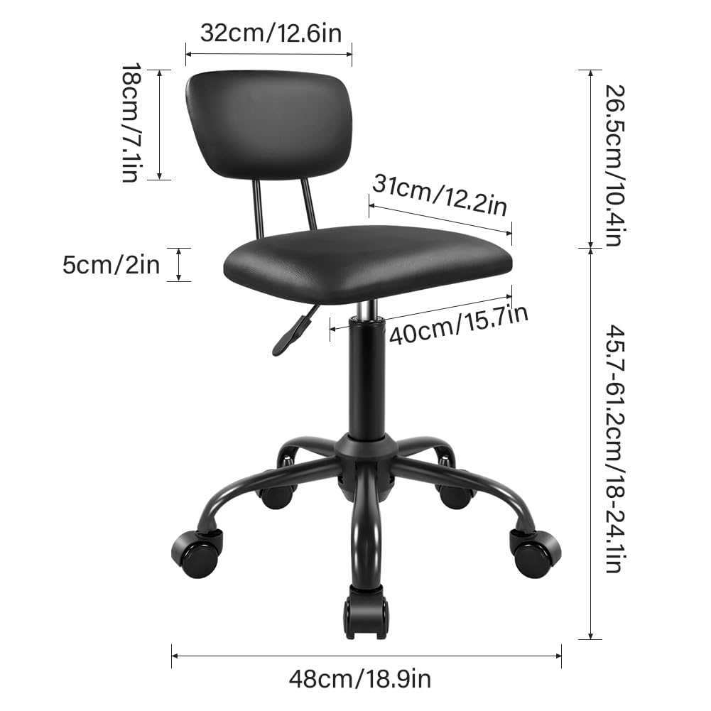 Taburete giratorio cuadrado con ruedas, taburetes ajustables en altura para el hogar, trabajo, dibujo, spa, tienda de masajes, rentable, taburete con respaldo (negro)