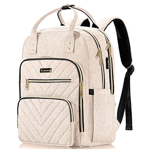 Kuosdaz Mochila acolchoada para laptop, Bege, 15.6 Inch, Mochilas de Viagem
