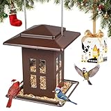 iBorn Bird Feeder for Outdoor Hanging,Metal Bird Feeder Hanging Outside for Cardinal, Double-Sided Hanger Wild Birdfeeder All Metal Constructions, Holds 2.6LB Seed, Bronze,8 Ports