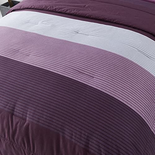 Purple Comforter Sets King, Reversible Striped Patchwork Down Alternative Comforter for King Bed,3 Pieces (1Comforter+2 Pillowcase), Soft Microfiber Bedding Duvet Insert Set 104”×90” - Thumbnail 5