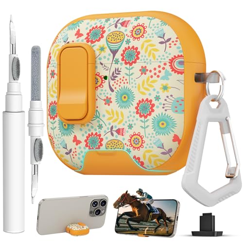 Image of for AirPods 4 Case with Safty Lock & Phone Stand,Cute Floral Pattern Style
