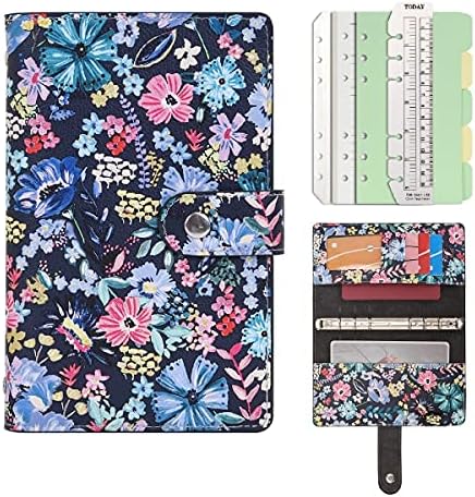 WONDERPOOL Refillable Spiral Leather Diary 6 Ring Binder Notebook Writing Journal With Inner Pockets-College Lined Paper And Pattern Cover For School Work Travel And Organizer(Color Ink, A5