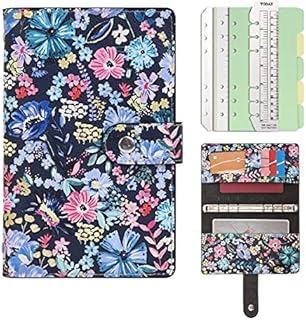 WONDERPOOL Refillable Spiral Leather Diary 6 Ring Binder Notebook Writing Journal with Inner Pockets-College Lined Paper and Pattern Cover for School Work Travel and Organizer (Flowers, A6)