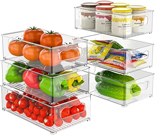 Kühlschrank Organizer, Stapelbare Aufbewahrungsboxen, 6er Set (3 Größen) | Aufbewahrungsboxen Küche, Transparente Kühlschrankboxen für Speisekammer, Schrank und Schublade