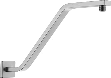 Square Shower Head Extension Arm with Flange, 16.5 Inch Z/S Shaped High Rise Shower Pipe Extender Wall-Mounted for Fixed Bathroom, Shower Head Goose Neck Arm - Extra Long Thread Brushed Nickle