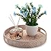 Round Rattan Serving Tray Decorative Woven Ottoman Trays with Handles for Coffee Table White (Small 11.8 inch x 2 inch)