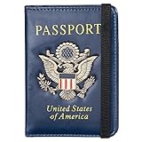 Passport Holder and Card Slot Combo RFID Blocking Leather Travel Passport Wallet for Men and Women US Passport Cover, Blue