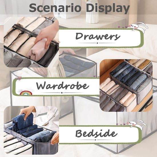 51rjcakcH5L 7 Grid Transparent Closet Clothes Organizer Home & Kitchen Grids Foldable Partition Drawer for Wardrobe & Closet Undergarments Holder Multi Pockets Storage Organizer Collapsible Compartment (4) - MSDeals