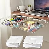 2 Pack Adhesive Under Desk Drawer Organizer Slide Out Attachment, Attachable Clear Acrylic Hidden Shelf Storage With Phone Stand, Add A Mounted Pull Out Tray For Cabinet, Table, Counter - Plastic
